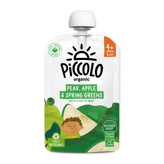 Piccolo Organic Pear Apple & Spring Greens Baby Food Pouch 100g 4m+