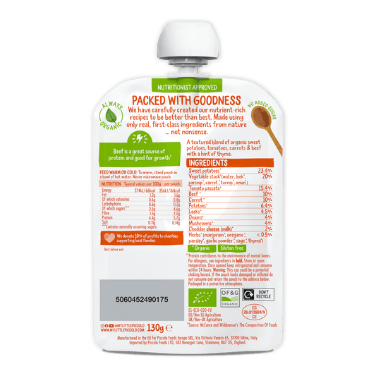 Piccolo Organic Sweet Potato & Beef Meatballs Baby Food 130g 7m+