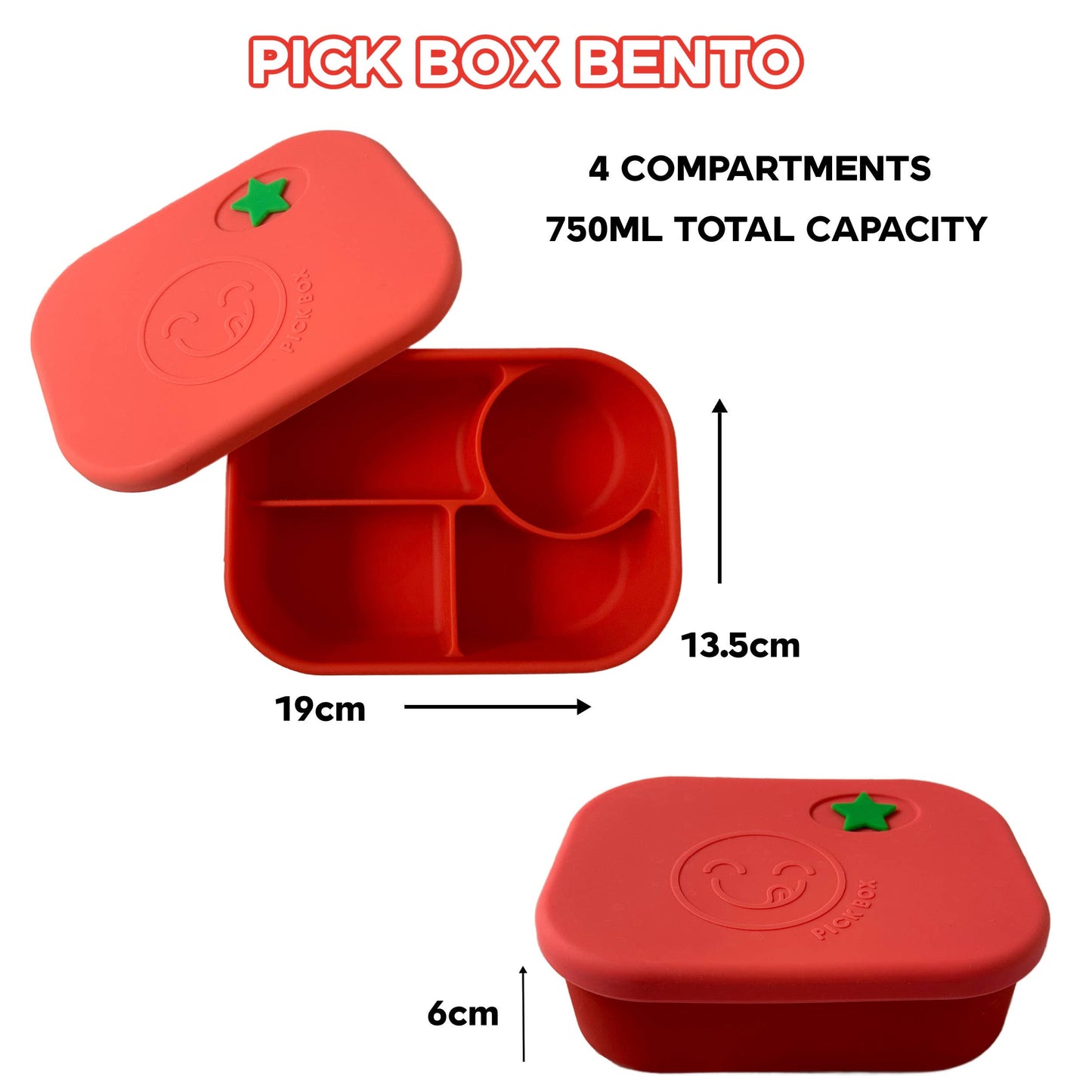 Pick Plates Pick Box Bento Silicone Lunch Box – 4 Compartment 750ml