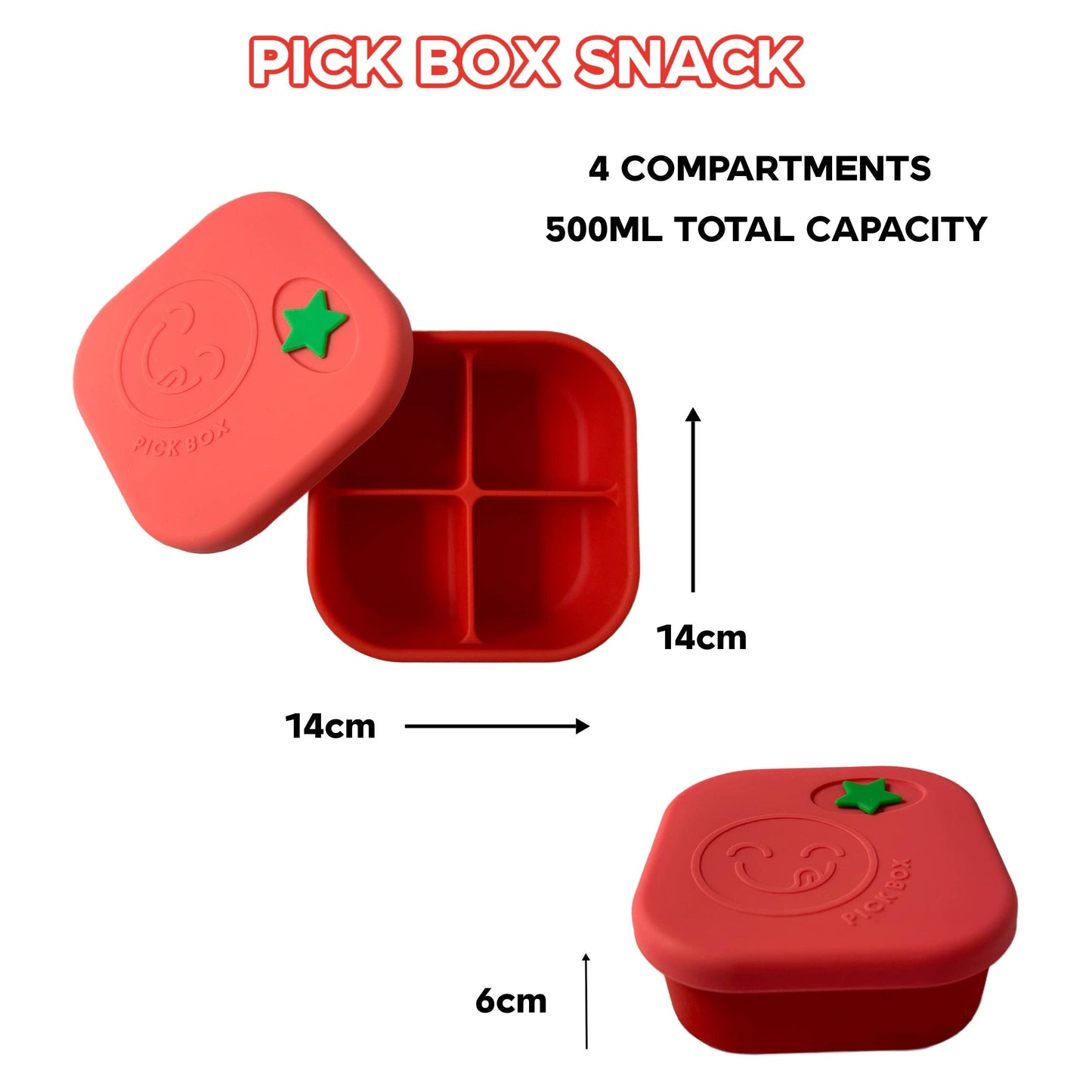 Pick Plates Pick Box Snack Silicone Snack Box – 4 Compartment 500ml