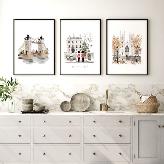 Picture for a Kitchen London Bridge Travel Wall Art Prints | "Wintertime in London" | Set of 3