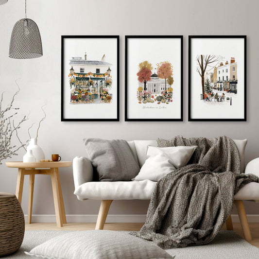 Picture for Wall Living Room London Travel Wall Art Prints | "Wintertime in London" Covent Garden Terracotta Set of 3