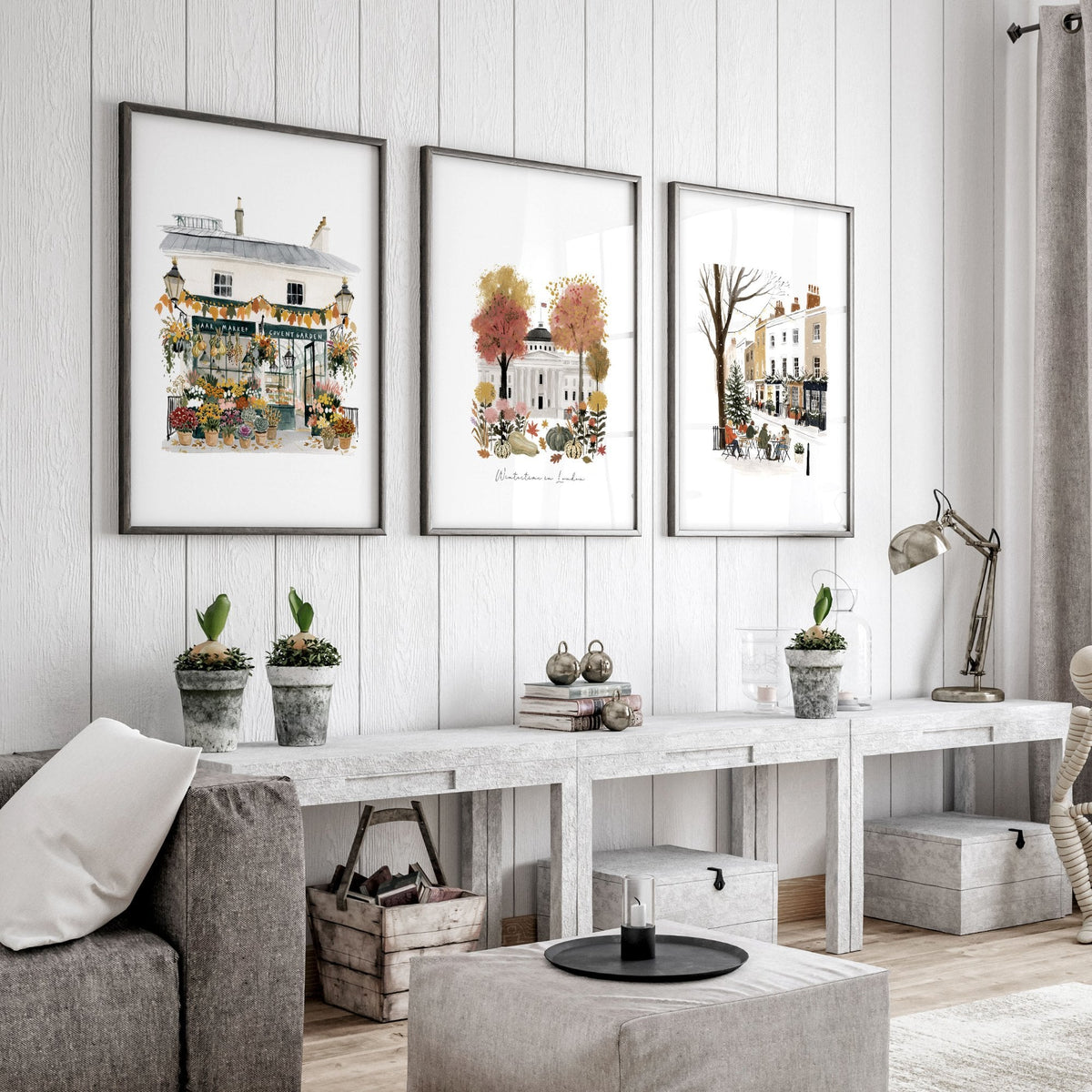 Picture for Wall Living Room London Travel Wall Art Prints | "Wintertime in London" Covent Garden Terracotta Set of 3