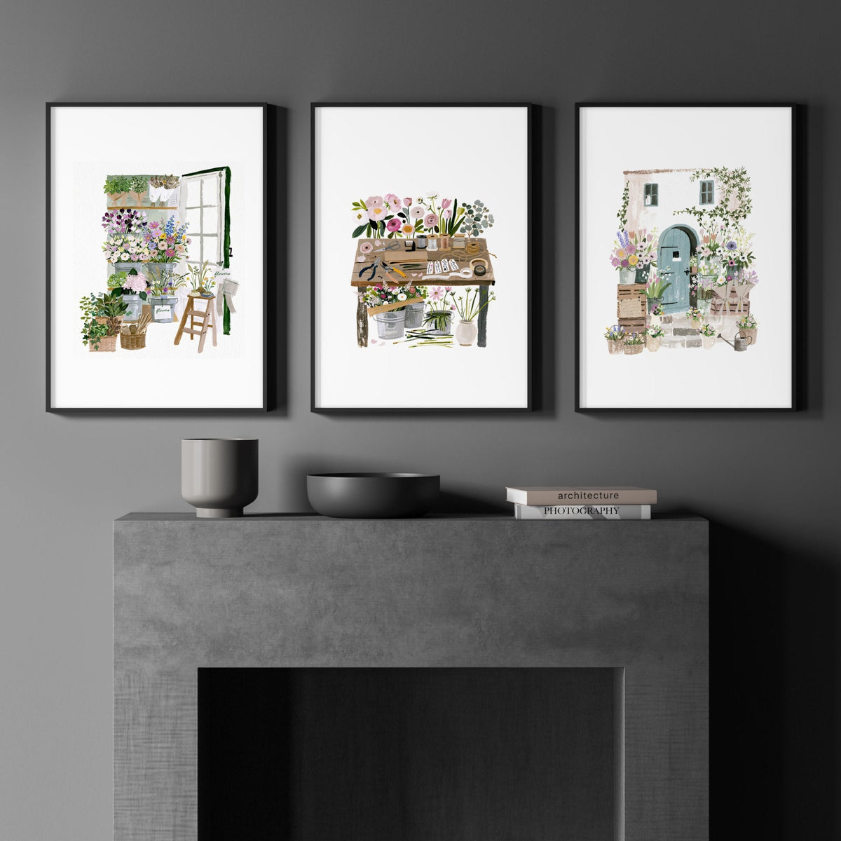 Pictures Flowers Cottage Flower Shop Wall Art Prints | Set of 3