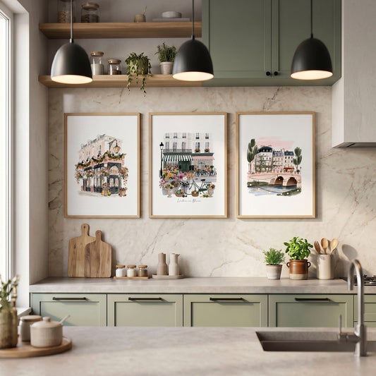 Pictures for a Kitchen "London in Bloom" British Travel Wall Art Prints | Set of 3