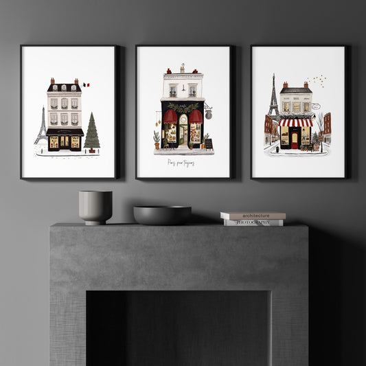 Pictures for Above Fireplace Paris Boutique Street Scenes "Paris, pour toujours" | Set of 3