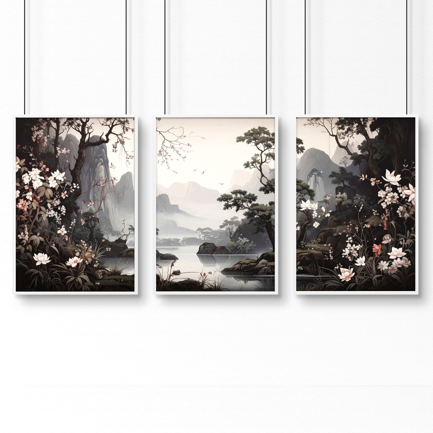 Pictures For Living Room Wall | Set of 3 Chinoiserie Wall art Prints