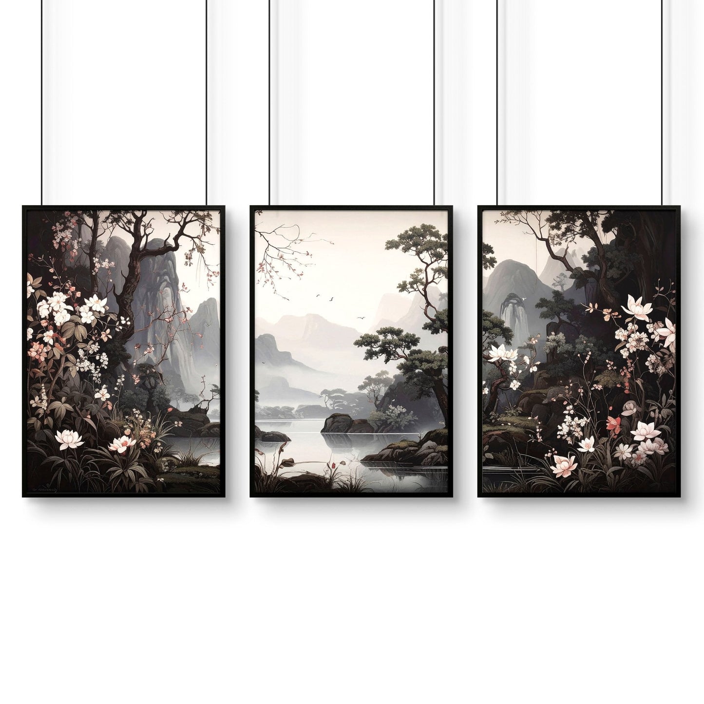 Pictures For Living Room Wall | Set of 3 Chinoiserie Wall art Prints