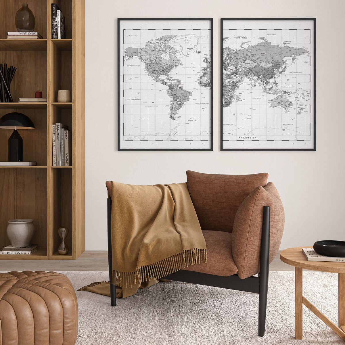 Pictures for My Living Room Vintage Grey World Map Wall Art Prints | Set of 2
