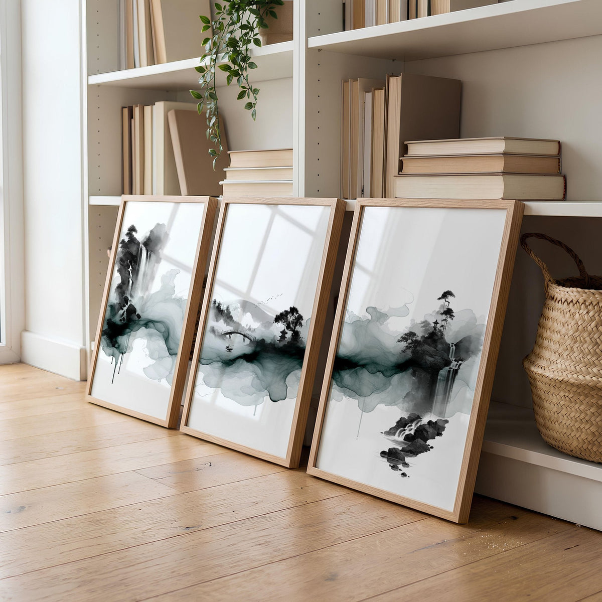 Pictures for Walls in Living Room Japandi Ink Wash Landscape Wall Art Prints | Set of 3