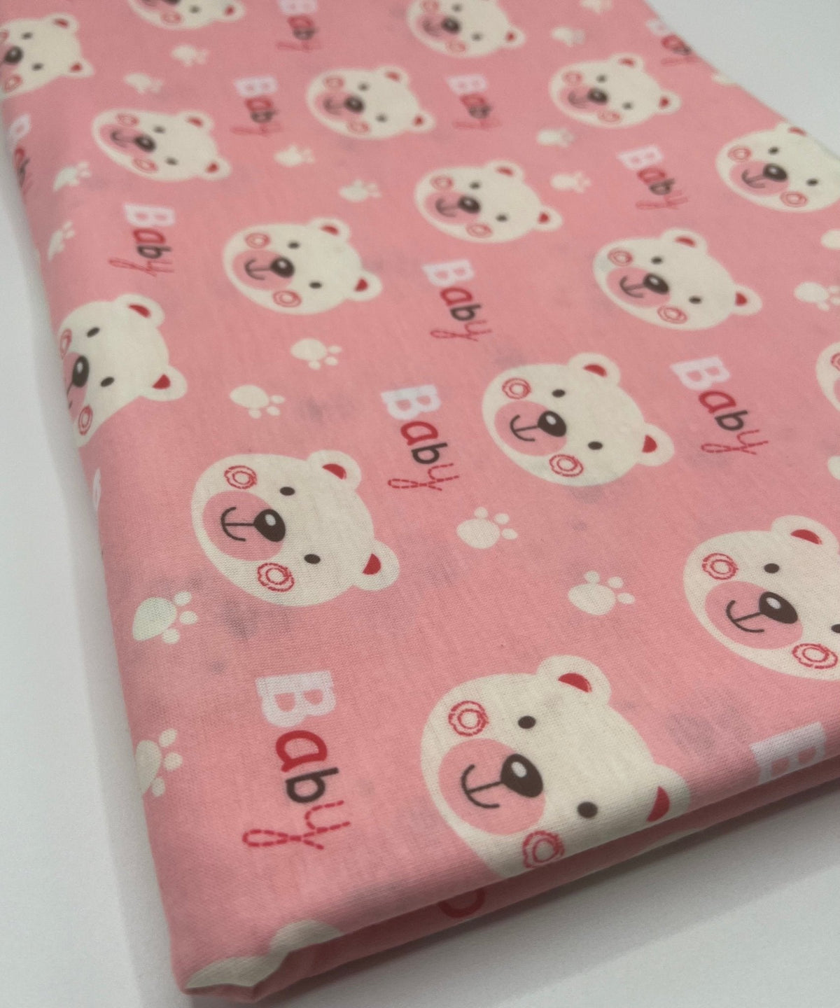 Pink Baby Bear Print Spun Poly Stretch Fabric