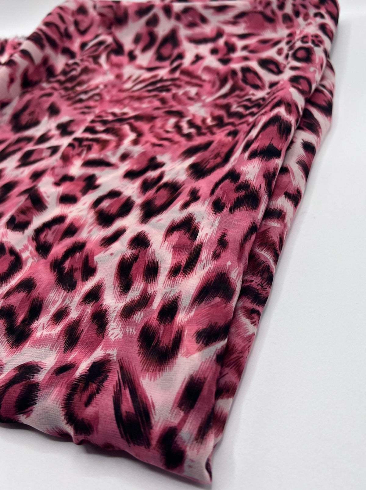Pink Black Animal Print Non Stretch Chiffon Sheer Dress Bridal Fabric