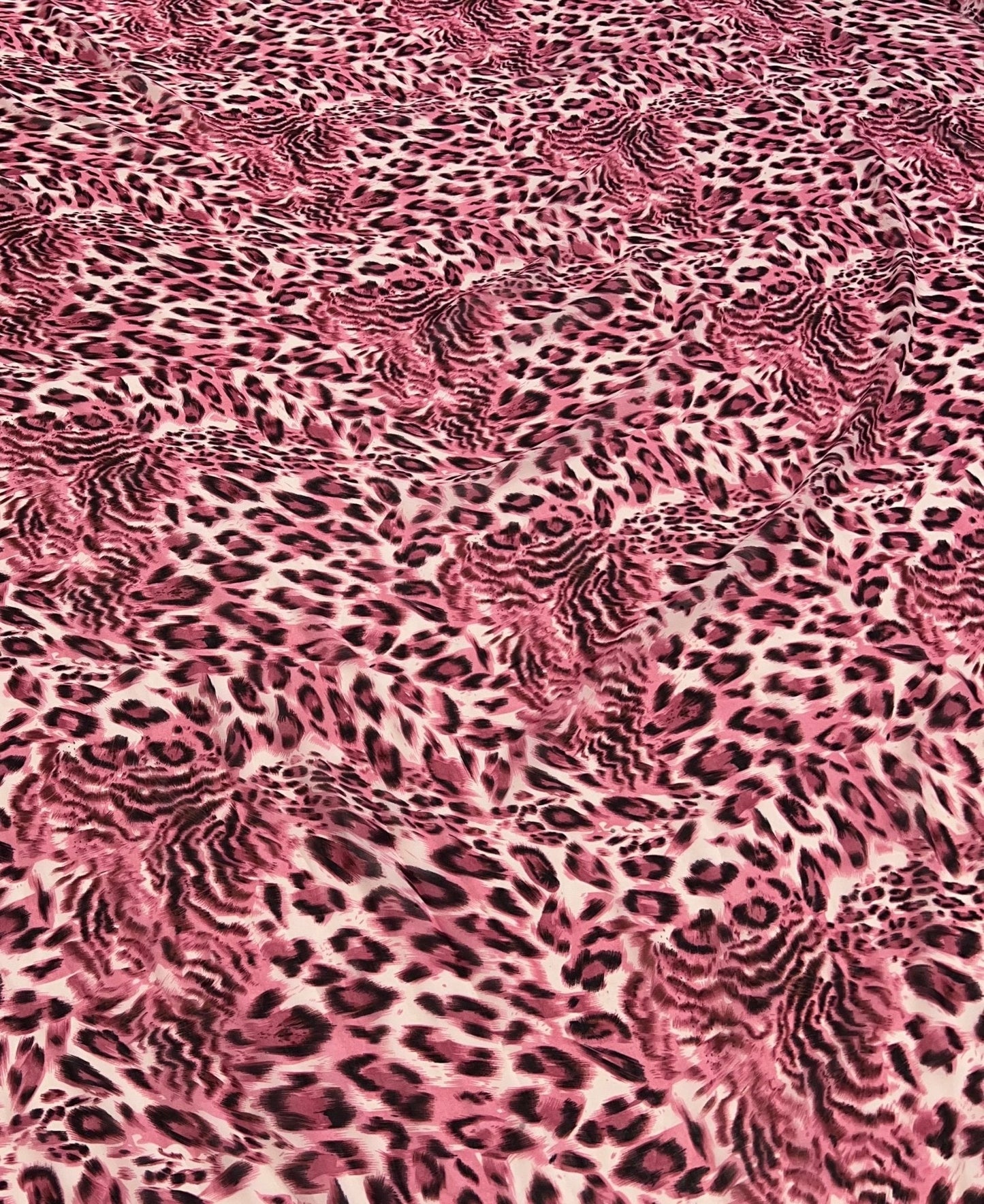 Pink Black Animal Print Non Stretch Chiffon Sheer Dress Bridal Fabric