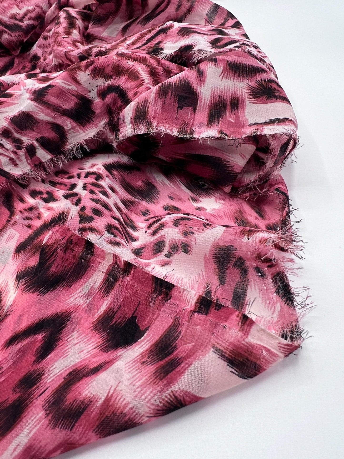 Pink Black Animal Print Non Stretch Chiffon Sheer Dress Bridal Fabric