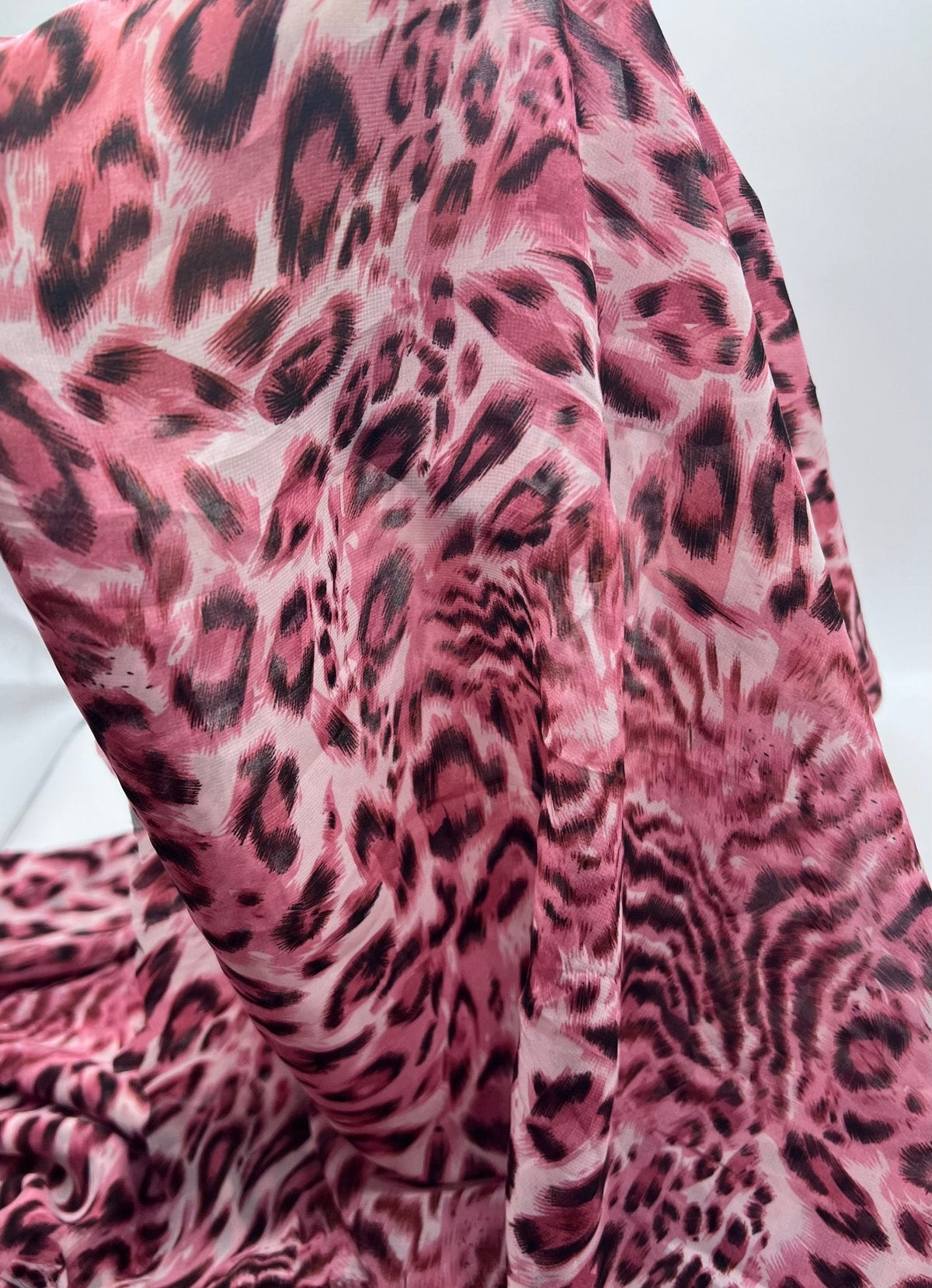 Pink Black Animal Print Non Stretch Chiffon Sheer Dress Bridal Fabric