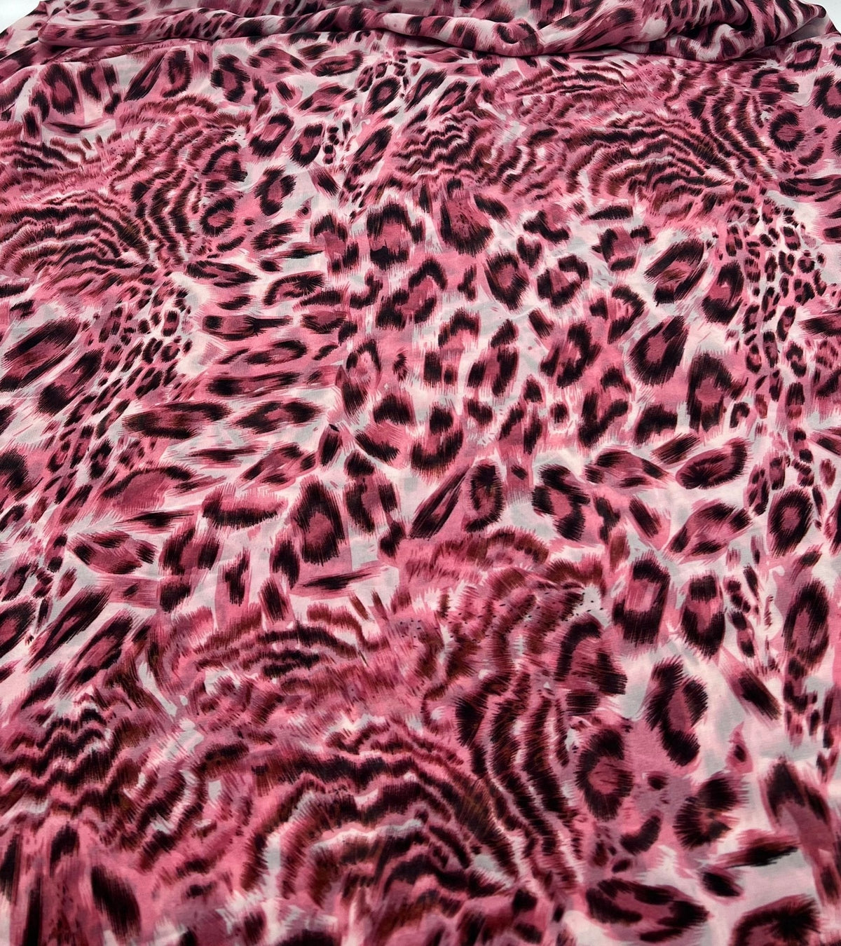 Pink Black Animal Print Non Stretch Chiffon Sheer Dress Bridal Fabric