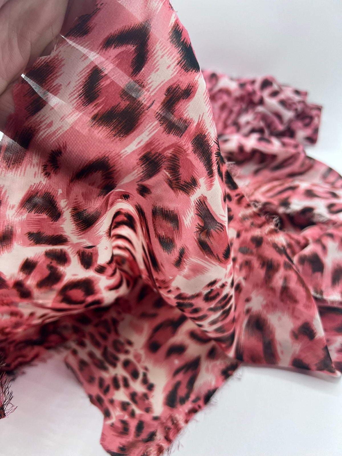 Pink Black Animal Print Non Stretch Chiffon Sheer Dress Bridal Fabric