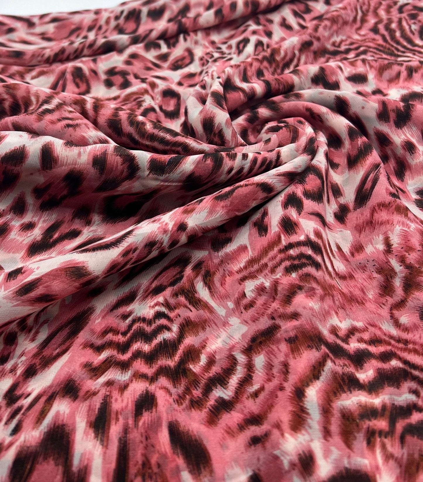 Pink Black Animal Print Non Stretch Chiffon Sheer Dress Bridal Fabric