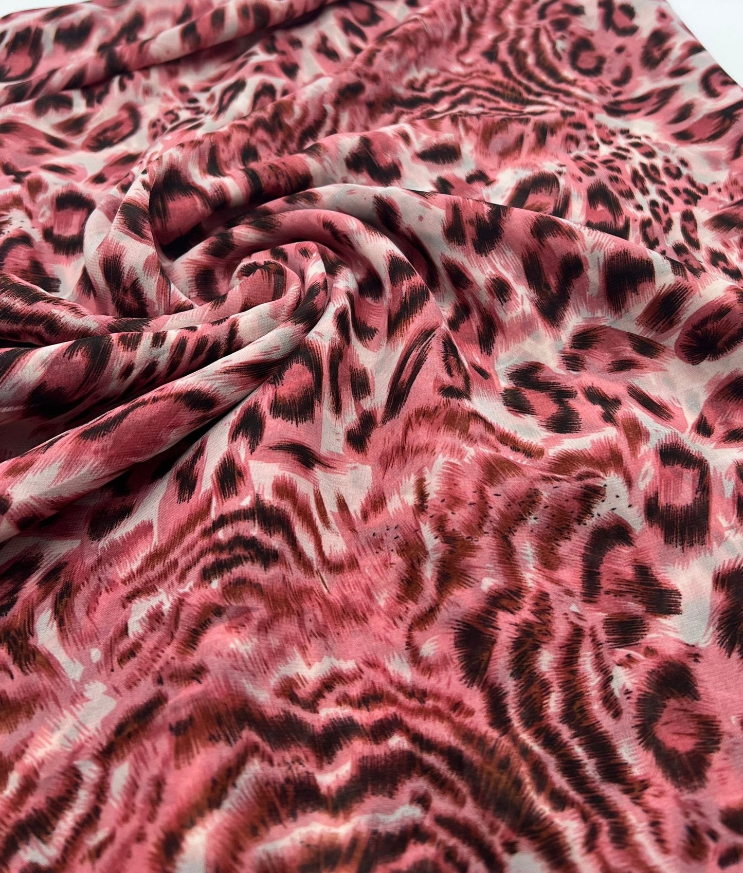 Pink Black Animal Print Non Stretch Chiffon Sheer Dress Bridal Fabric