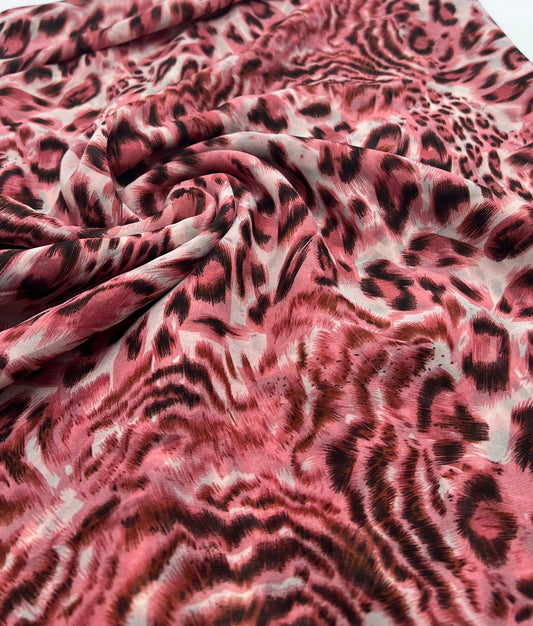 Pink Black Animal Print Non Stretch Chiffon Sheer Dress Bridal Fabric