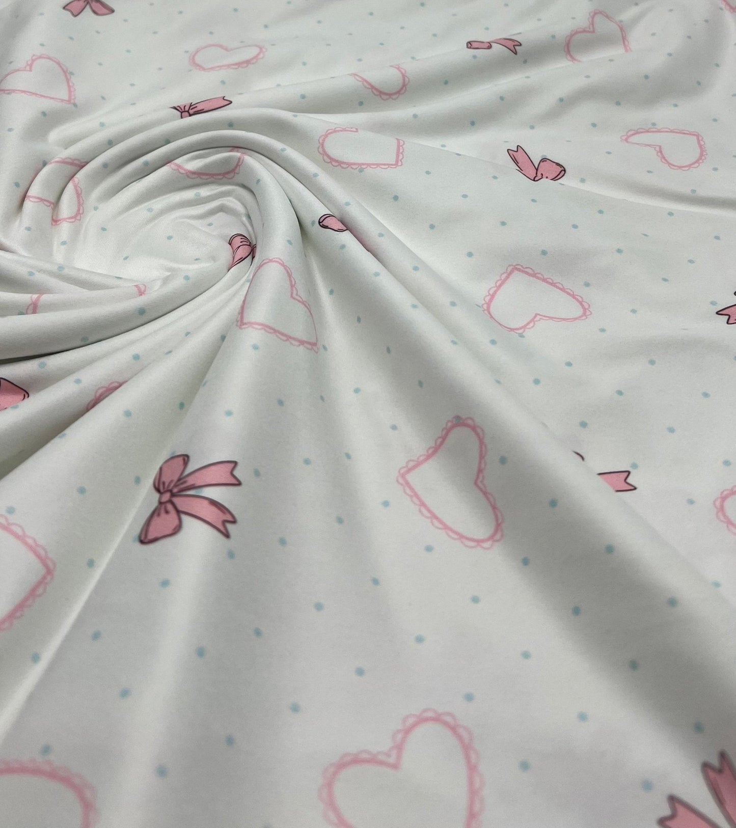 Pink Bow Heart Super Soft Print Spun Poly Stretch Fabric