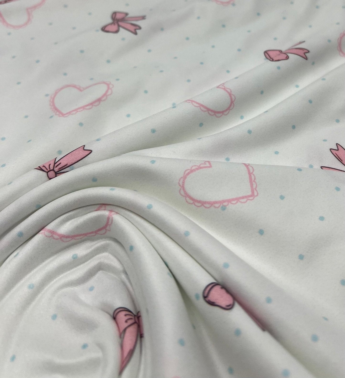 Pink Bow Heart Super Soft Print Spun Poly Stretch Fabric
