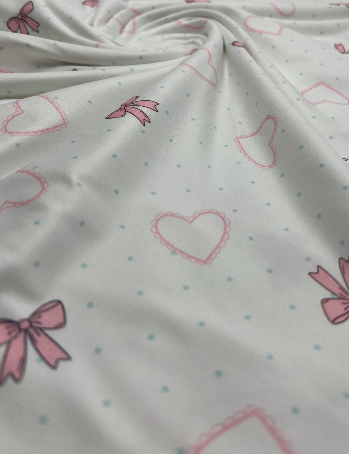 Pink Bow Heart Super Soft Print Spun Poly Stretch Fabric