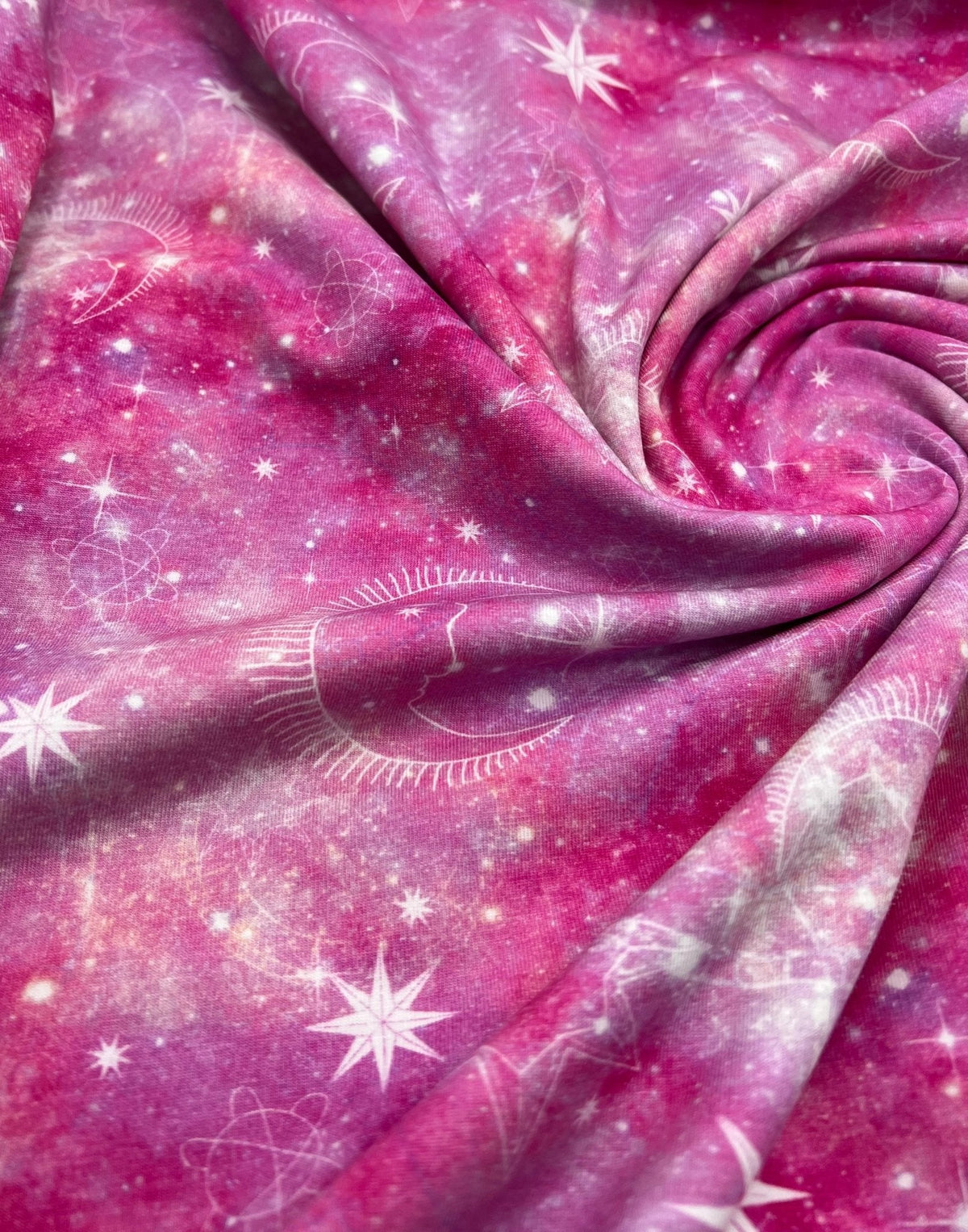 Pink Galaxy Print Cotton Stretch Jersey 200 GSM 95/5 Lycra 4 Way Stretch