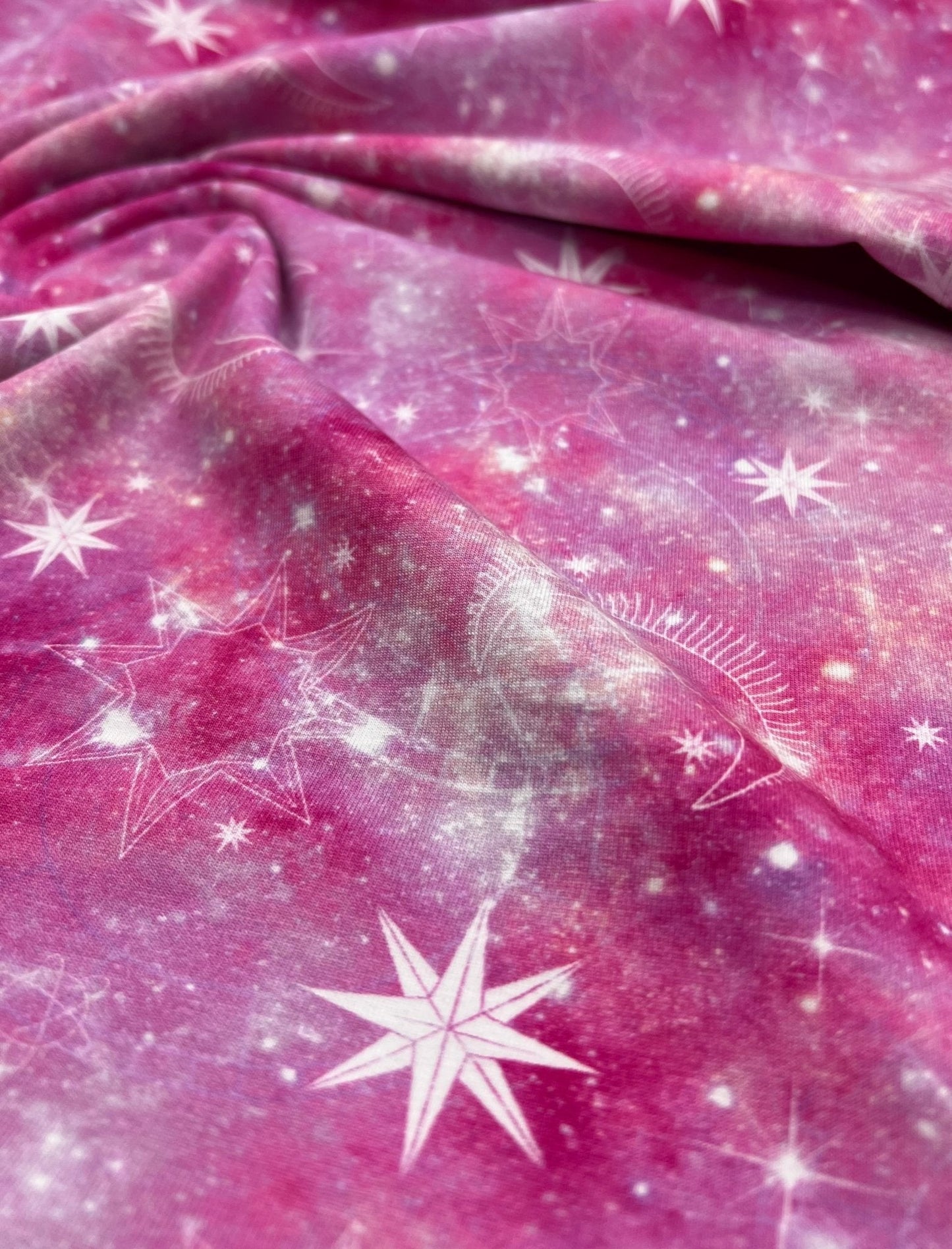 Pink Galaxy Print Cotton Stretch Jersey 200 GSM 95/5 Lycra 4 Way Stretch