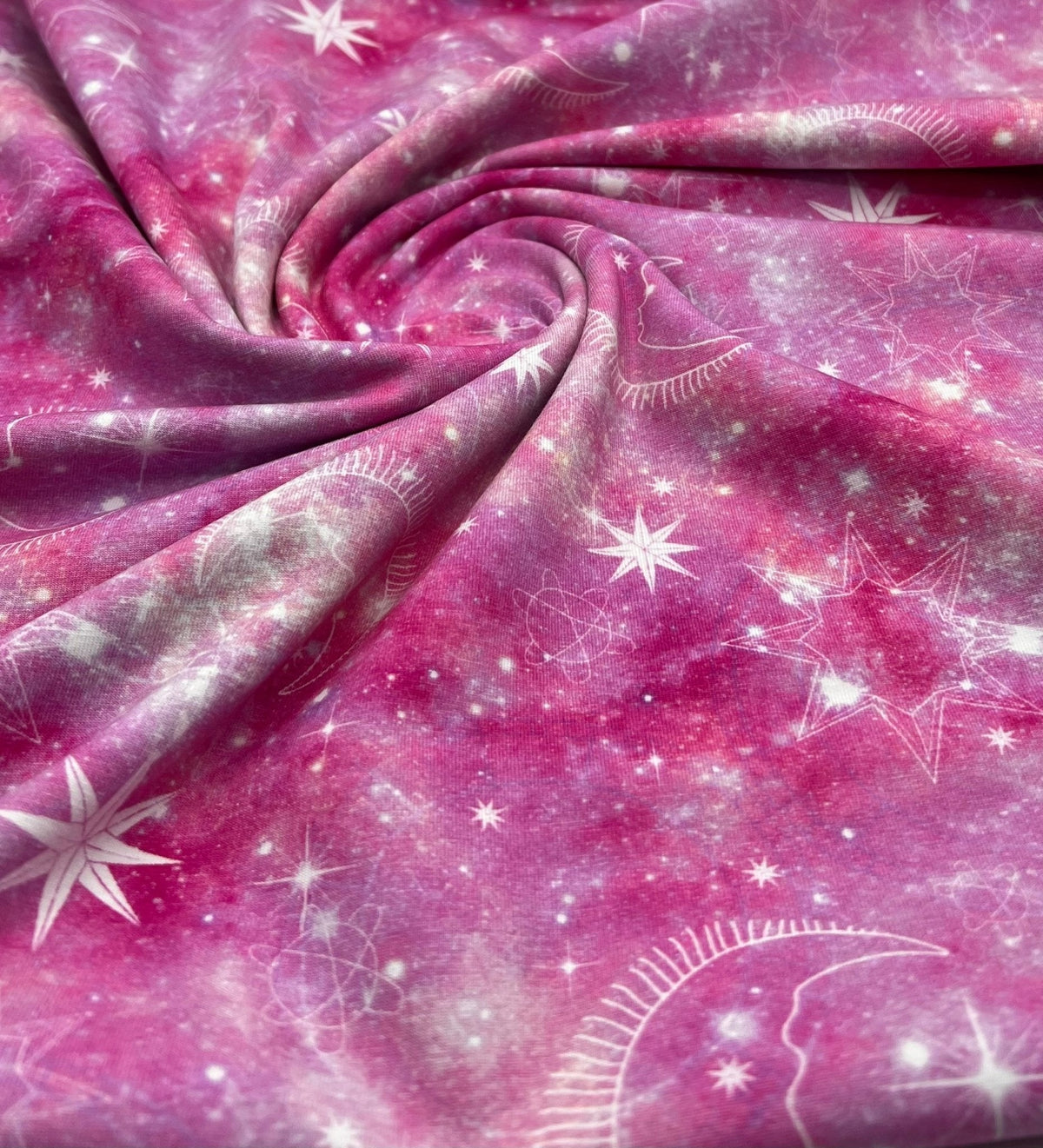 Pink Galaxy Print Cotton Stretch Jersey 200 GSM 95/5 Lycra 4 Way Stretch