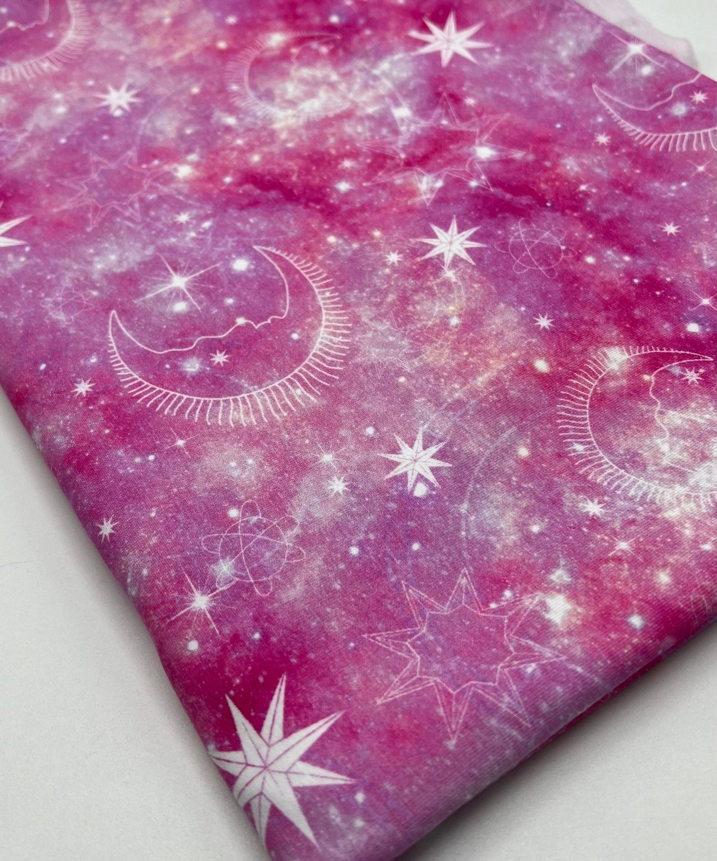 Pink Galaxy Print Cotton Stretch Jersey 200 GSM 95/5 Lycra 4 Way Stretch