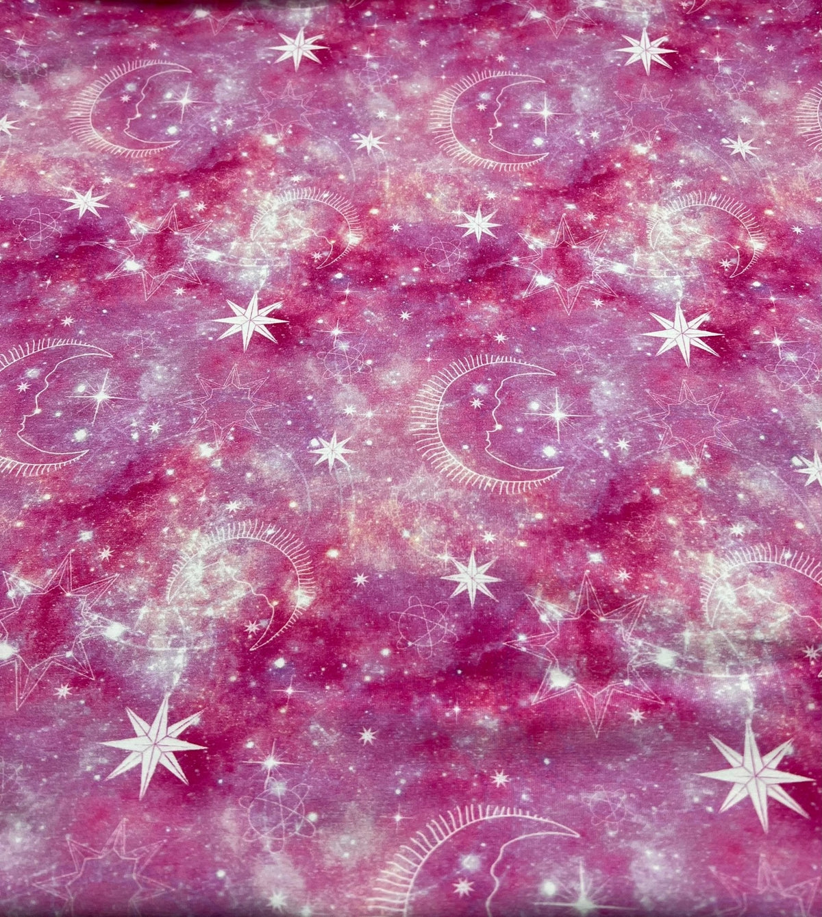 Pink Galaxy Print Cotton Stretch Jersey 200 GSM 95/5 Lycra 4 Way Stretch