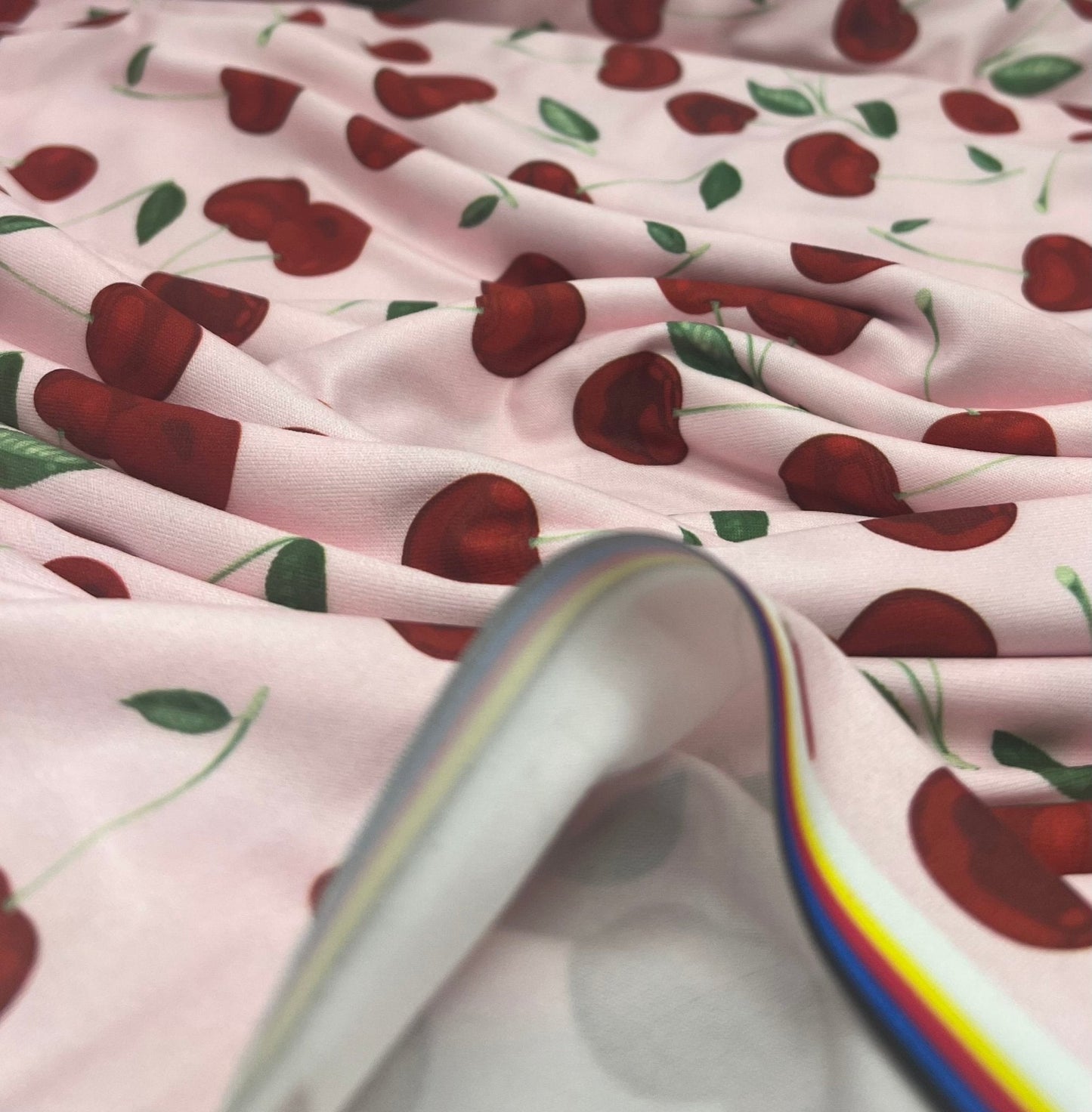 Pink Large Cherry Print Super Soft Spun Poly Stretch Fabric