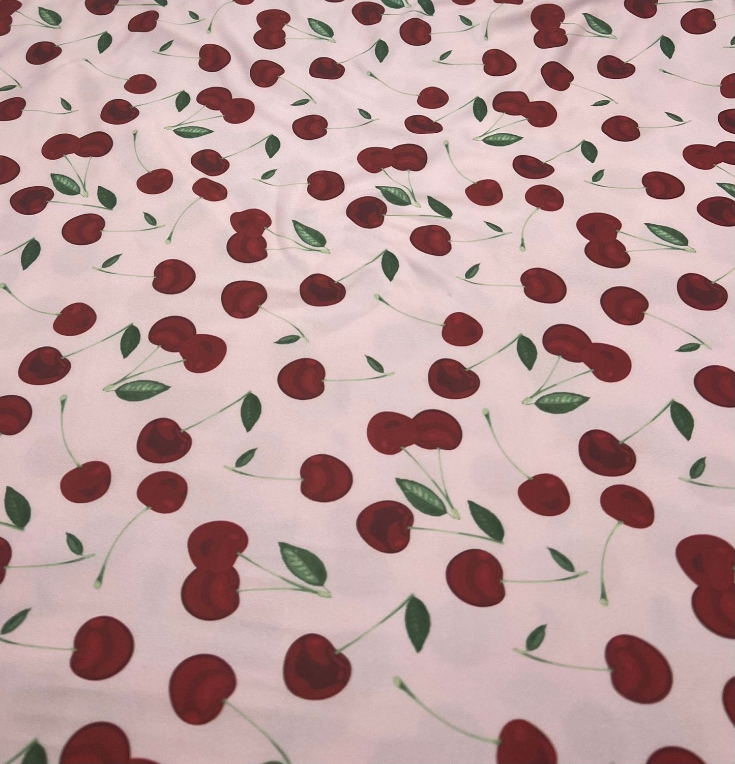 Pink Large Cherry Print Super Soft Spun Poly Stretch Fabric
