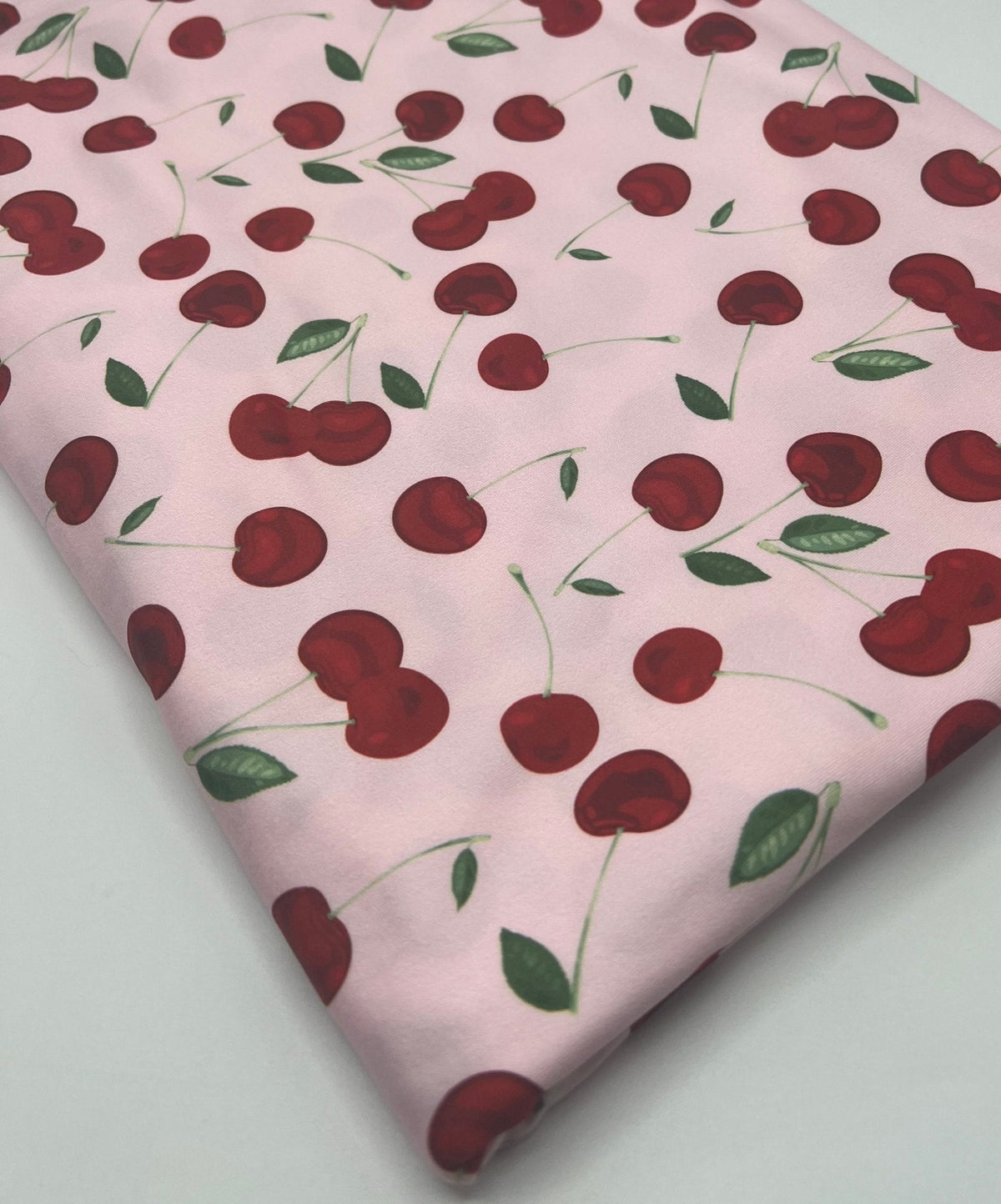 Pink Large Cherry Print Super Soft Spun Poly Stretch Fabric