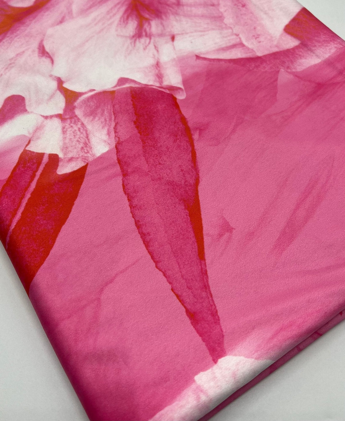 Pink Large Floral Orange Print Soft Touch 4 Way Stretch Fabric