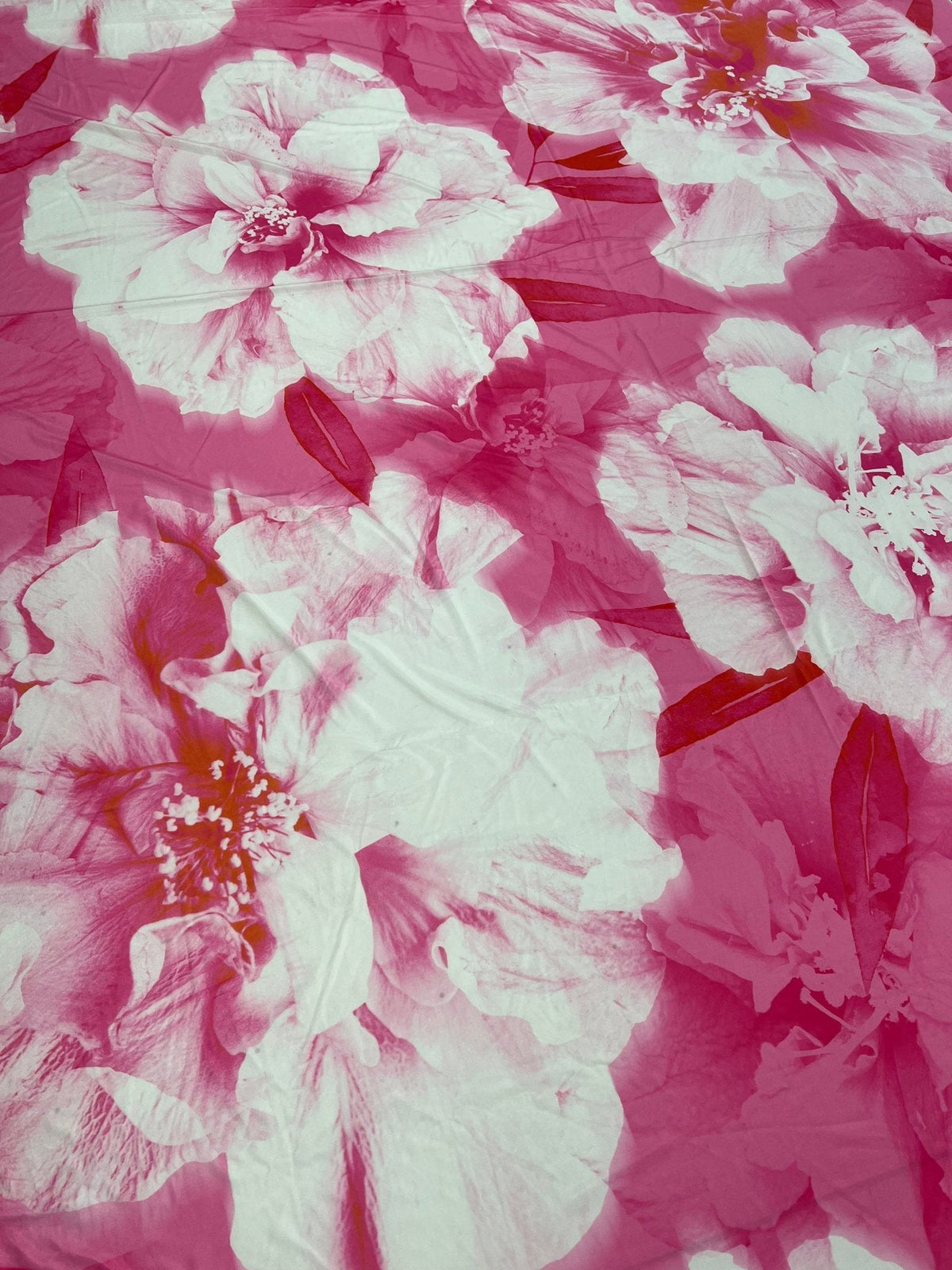 Pink Large Floral Orange Print Soft Touch 4 Way Stretch Fabric
