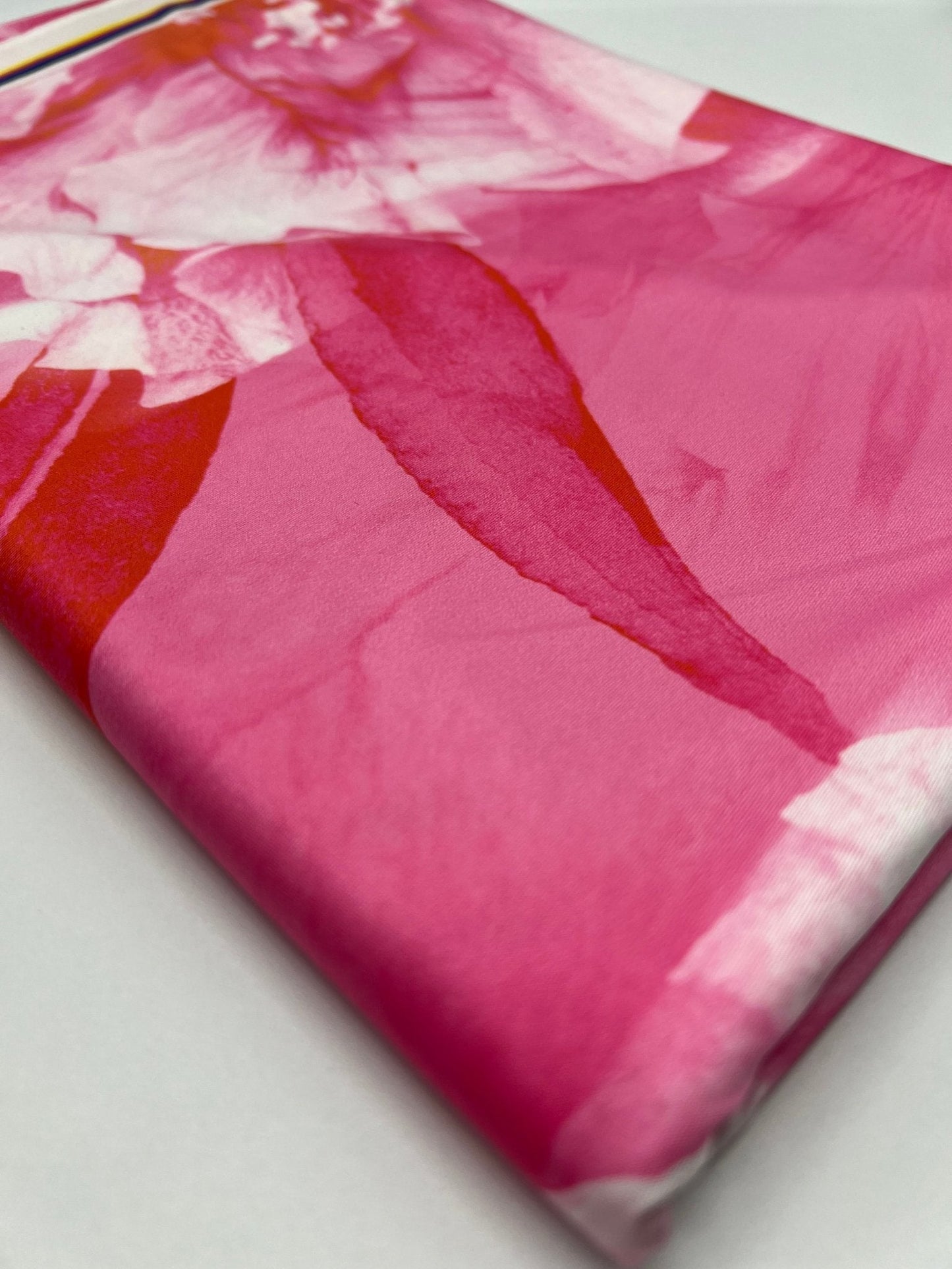 Pink Large Floral Orange Print Soft Touch 4 Way Stretch Fabric