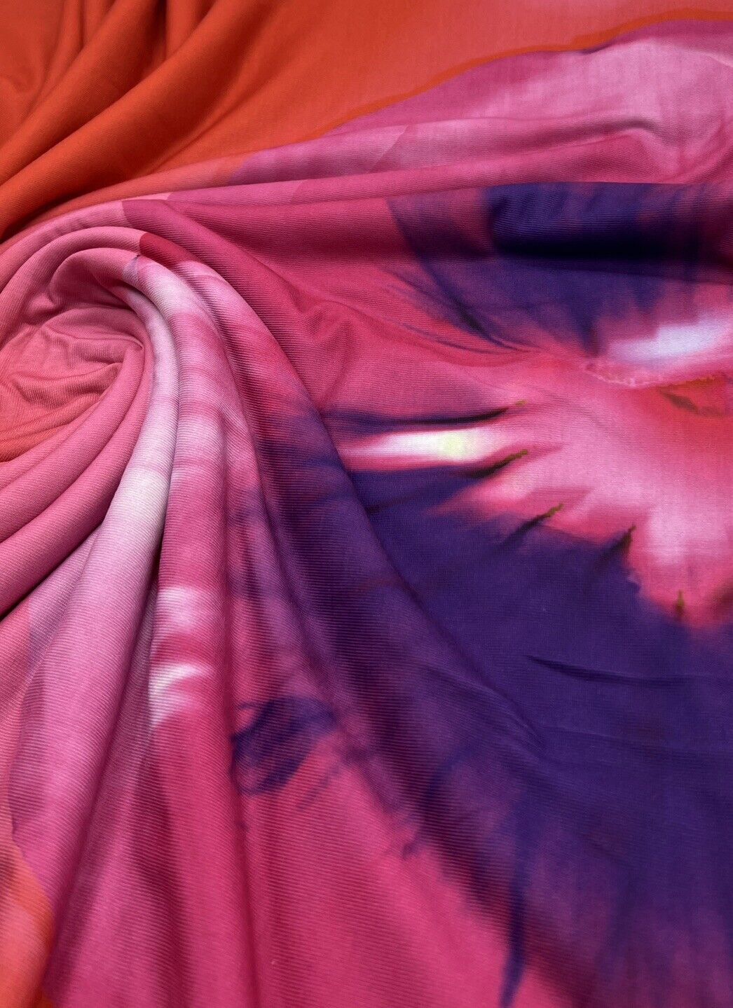 Pink Large Floral Print Spun Poly Stretch Fabric