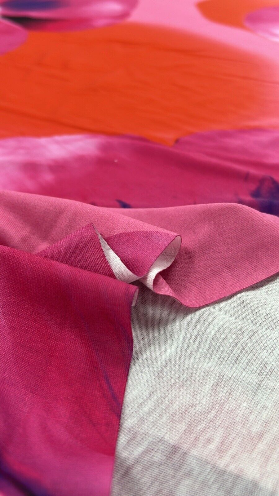 Pink Large Floral Print Spun Poly Stretch Fabric