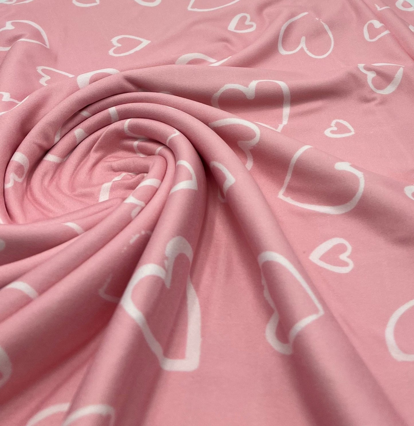 Pink Love Heart Super Soft Print Spun Poly Stretch Fabric