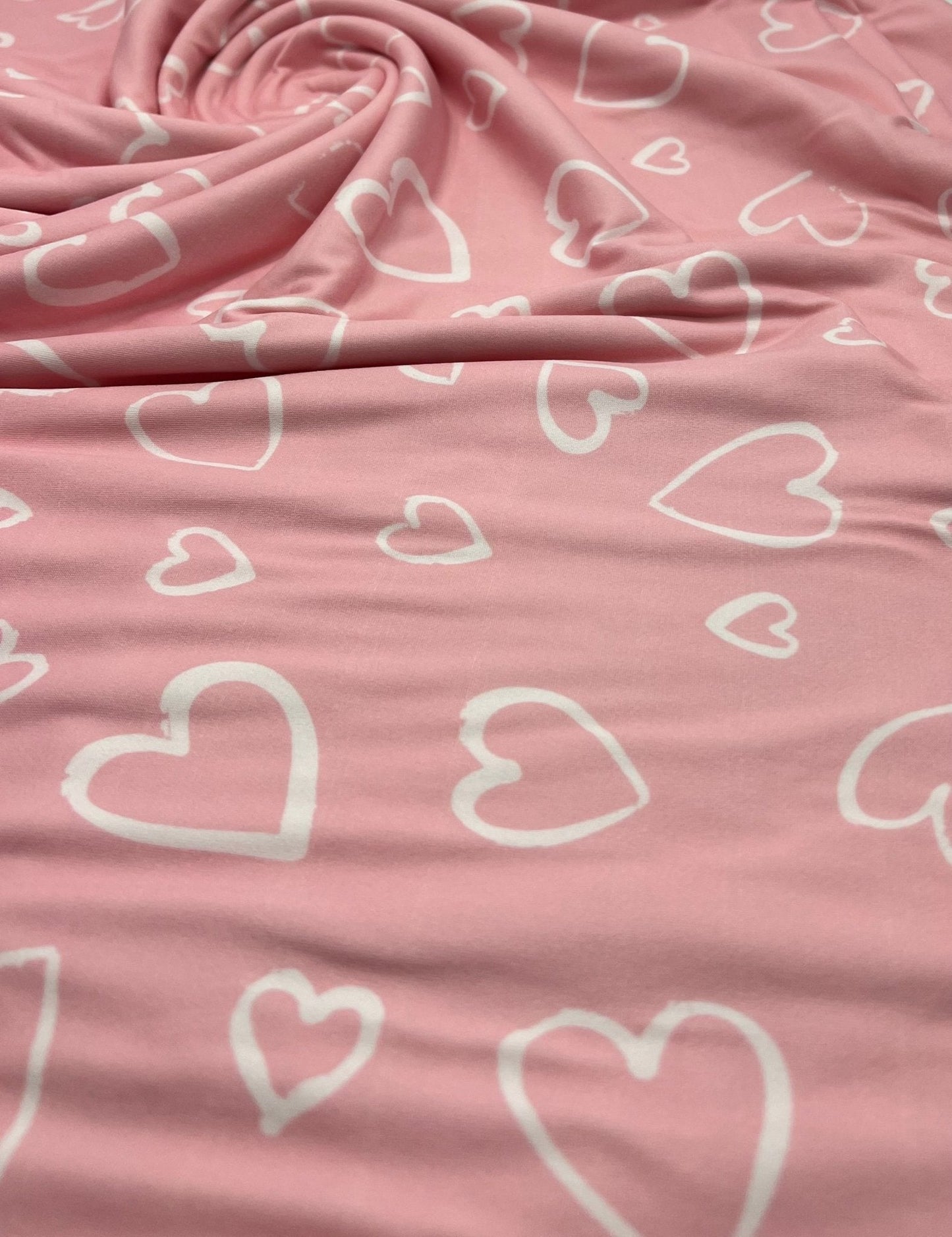 Pink Love Heart Super Soft Print Spun Poly Stretch Fabric