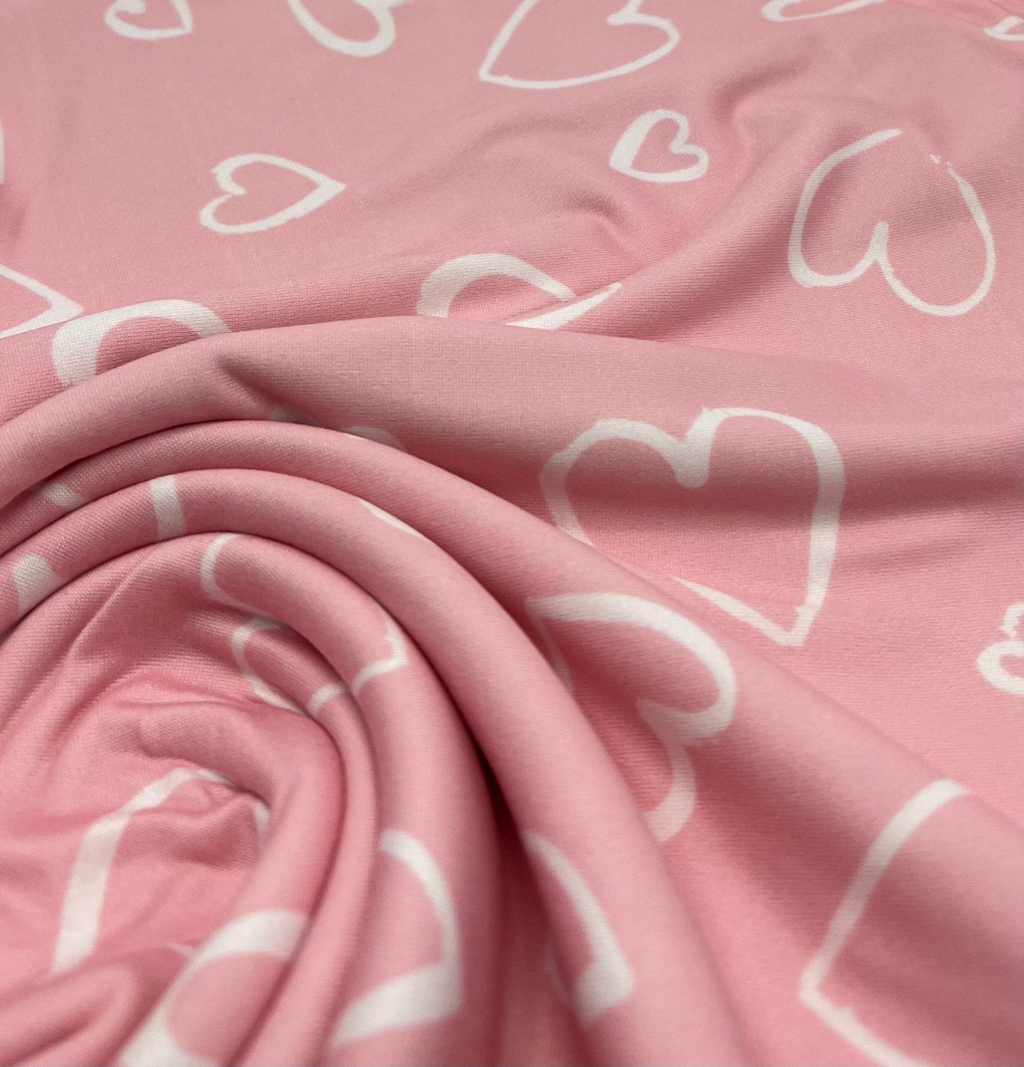 Pink Love Heart Super Soft Print Spun Poly Stretch Fabric