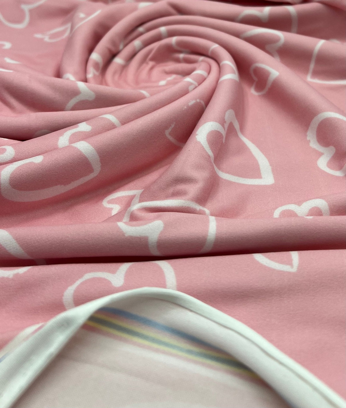Pink Love Heart Super Soft Print Spun Poly Stretch Fabric