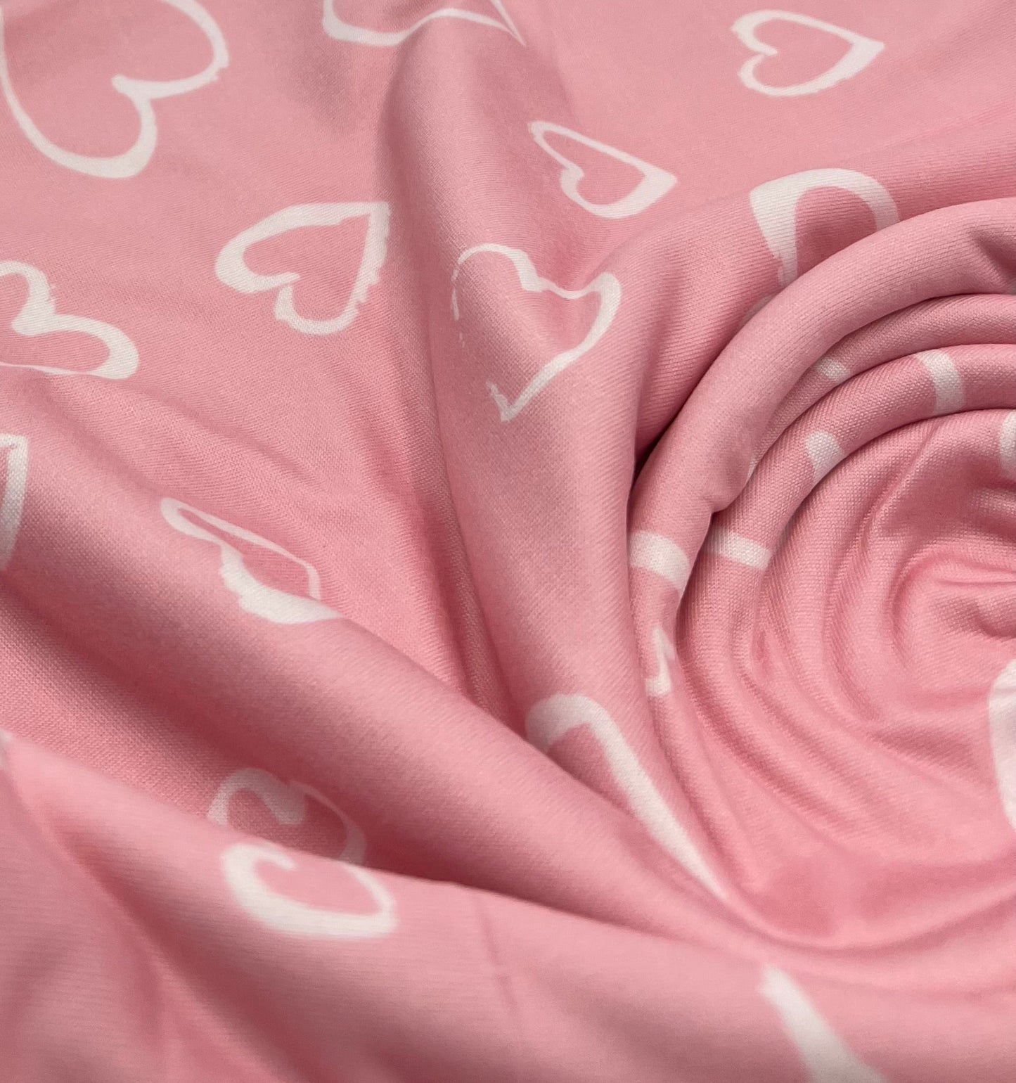 Pink Love Heart Super Soft Print Spun Poly Stretch Fabric