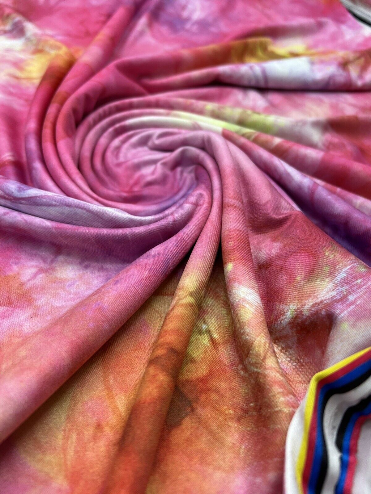 Pink Orange Mix Print Soft Touch Stretch Fabric