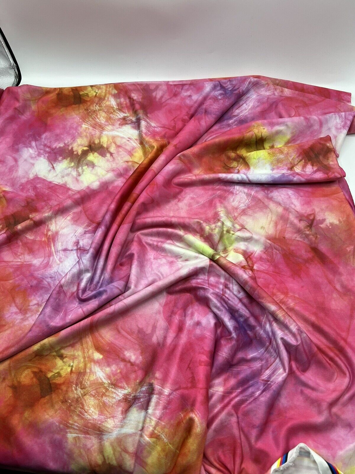 Pink Orange Mix Print Soft Touch Stretch Fabric