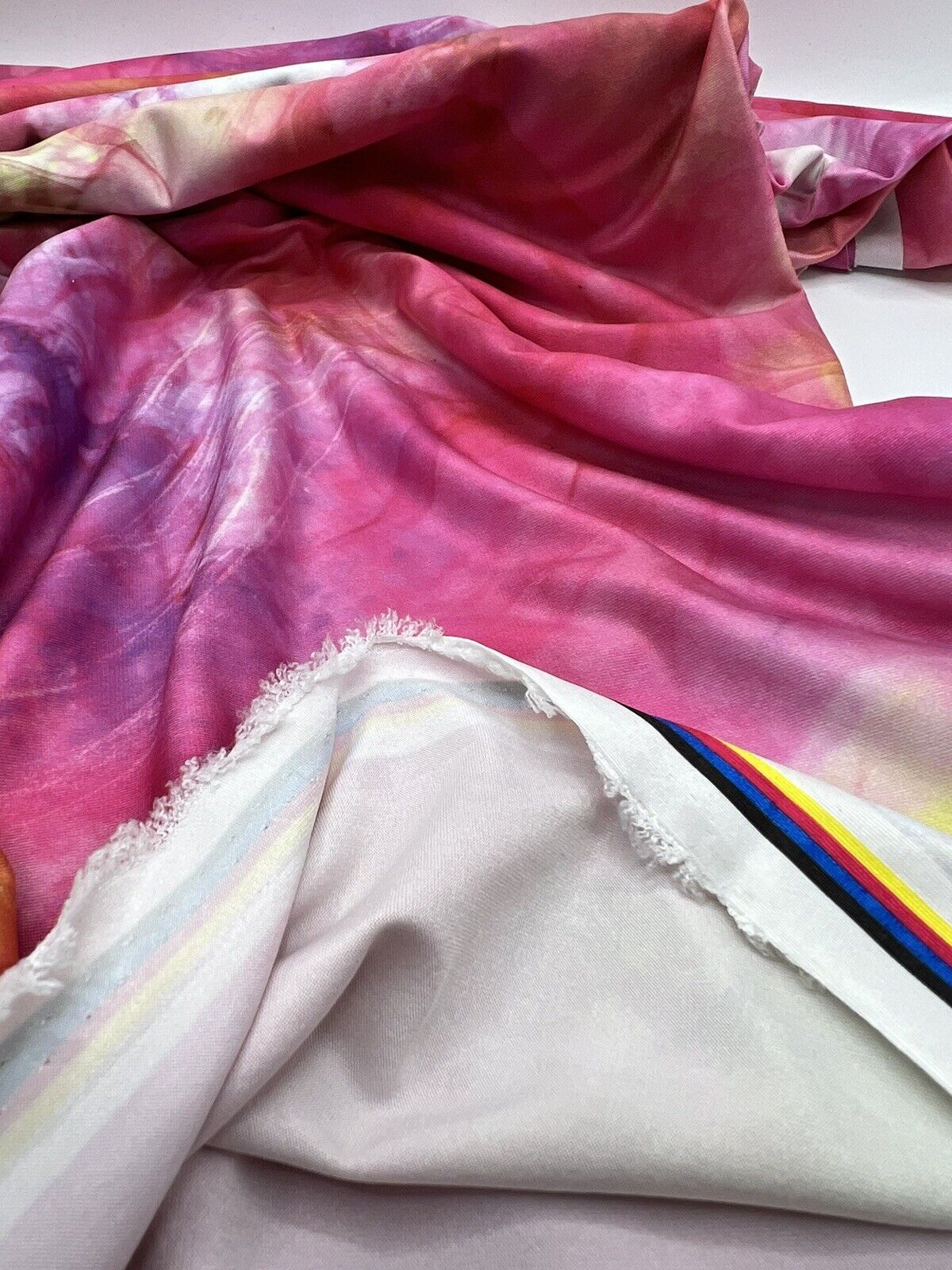 Pink Orange Mix Print Soft Touch Stretch Fabric