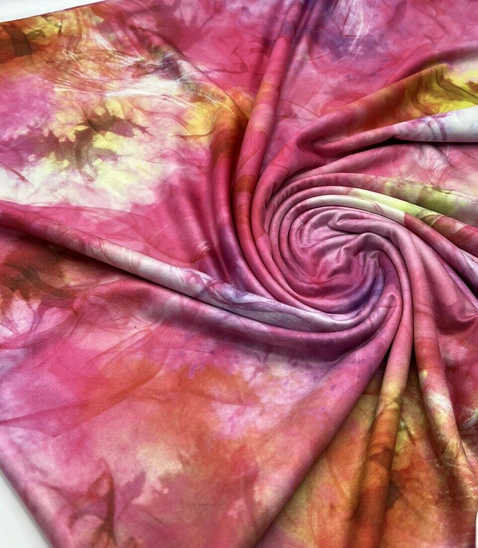 Pink Orange Mix Print Soft Touch Stretch Fabric