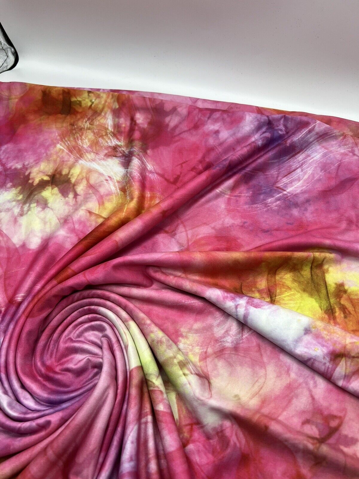 Pink Orange Mix Print Soft Touch Stretch Fabric